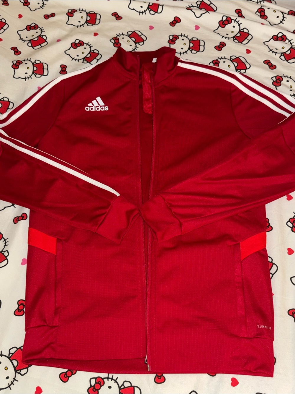 adidas Red Men's Performance Track Jacket with White Stripes